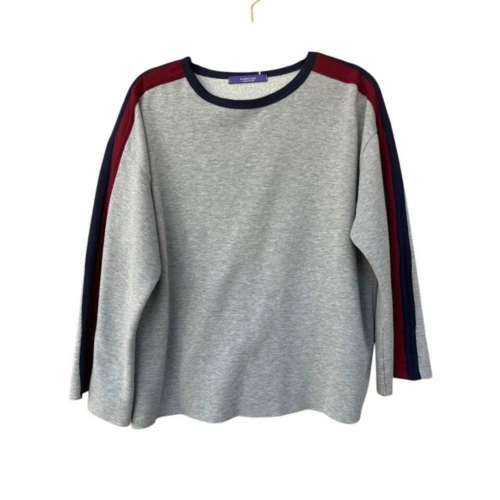 Madeline Sparklestein‎ Gray Sweatshirt with Red Navy Stripe Detail Women's Large